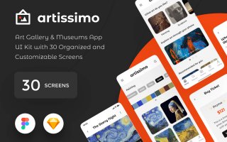 艺术爱好者模板设计套件模板素材Artissimo Art & Museum App UI Kit