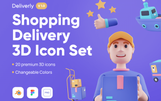 网上购物配送3D图标集Deliverly – Online Shopping Delivery 3D Icon Set