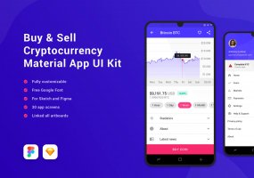 加密货币应用程序 UI 套件模板素材Cryptotrade – Material App UI Kit