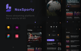 黑色主题运动类移动应用程序模板素材NoxSporty – Sport News UI KIT