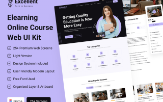 在线电子学习教育类网站素材Elearning Online Course Web UI Kit