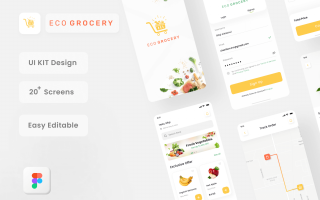 有机蔬菜在线预订美食类设计控件模板素材Eco Grocery App UI Kit