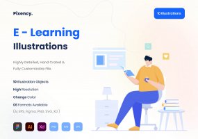 在线办公协同办公插图素材E-Learning Illustration Pack