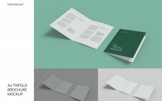 产品折页模板素材A4 Trifold Brochure Mockup Folded and Half Folded  PDAVAHL