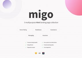 时尚的着陆页网页模板下载Migo app landing page pack
