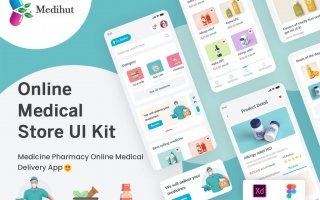 在线网上药店配送管理移动应用后程序模版素材Medihut – Get Your Medicine Delivered
