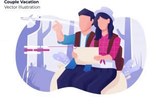 情侣度假系列场景素材下载Couple Vacation Vector Illustration