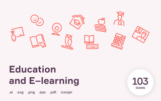教育与电子学习线性图标模版素材Education & E–learning