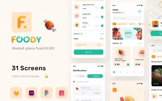美食送餐UI套件设计控件模版素材下载Foody – Food Delivery UI KIT