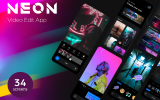 图片社交类软件设计控件模板素材下载Neon Video Edit App UI Kit