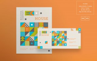 几何图形色彩拼图生态屋传单和海报模板Eco House Flyer and Poster Template