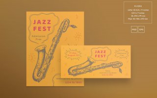 爵士音乐节传单和海报模板Jazz Festival Flyer and Poster Template X6JL8A
