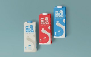 牛奶多角度样机模板展示智能贴图样机模板Milk Carton Mockups