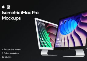 iMac概念版台式电脑素材模板样机展示效果Isometric iMac Pro Mockup