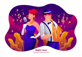 夜爵士音乐系列茶壶素材下载Night Jazz Vector Illustration 4HZSGAM