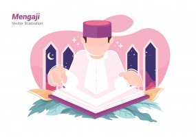 学习场景模板素材下载Recites Quran Vector Illustration