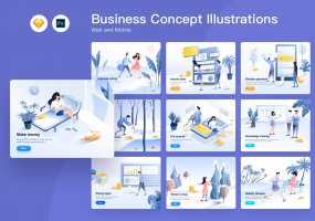 矢量插图卡通人物概念插图 web端噪点手绘APP空状态设计Business Concept Illustrations(1)
