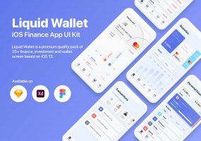 个人钱包理财金融类网银app设计iOS Ui KIT套装下载[Sketch,XD,fig] Liquid Wallet iOS Finance App