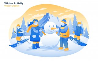 堆雪人场景化学创意插画素材下载Winter Activity – Vector Illustration