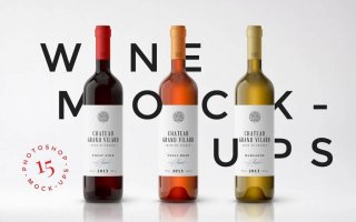 高端葡萄酒瓶贴品牌设计提案展示样机 Wine Packaging Mockups