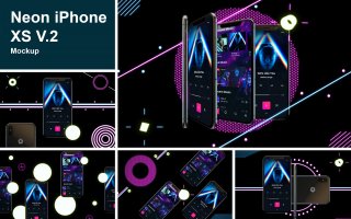 电子音乐场景手机素材模板样机展示Neon iPhone XS V.2 Mockup