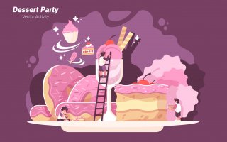 甜点派对场景创意插画素材下载Dessert Party Vector Illustration