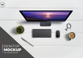 俯视场景imac电脑样机模板场景素材Desktop Topview Mockups