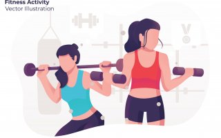 健身杠铃场景创意插画素材下载Fitness Activity Vector Illustration