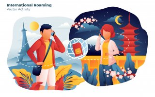 国际漫游通话互联场景插画素材下载International Roaming Vector Illustration