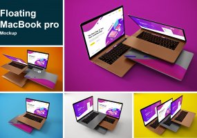 笔记本电脑多视角素材模板样机Floating MacBook Pro