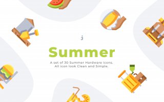  30个夏季元素扁平化描边风图标源文件下载30 Summer Icons Flat