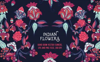 印度风格花卉插花抱枕装饰图案花纹Indian Flowers