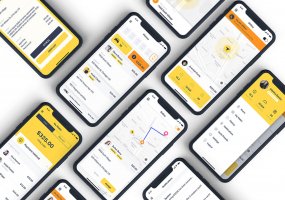 扁平化黄色出租车司机预订应用APP  Driver Booking App UI Kit for Taxi