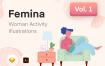 女性日常休闲生活矢量手绘插画卡通人物场景合集Femina : Woman Daily Activity – Vol.1