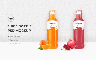 果蔬料理包装瓶样机素材下载Juice Bottle PSD Mockup Template