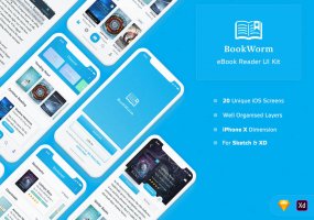 完美的手机应用电子书阅读APP UI KITS下载[Sketch,XD] BookWorm eBook Reader UI Kit