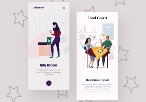 食物美食类插图设计移动端UI引导介绍页插画Food and Delivery