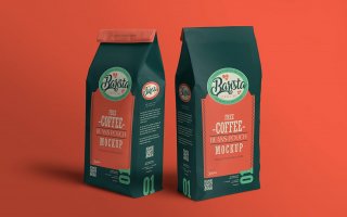 多角度PSD咖啡包装袋样机展示4 Coffee Pouch Mockups