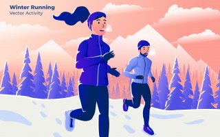 冬季跑步创意插画素材Winter Running Vector Illustration