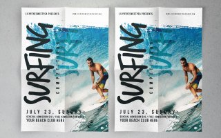 冲浪比赛传单和海报素材模板Surfing Competition flyer & poster