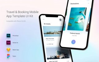 扁平化IOS风格旅行和预订移动应用APP Travel & Booking Mobile App Template UI Kit