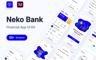 IOS12风格蓝色扁平风网银APP产品UI套装 app设计iOS Ui[XD] Neko Bank UI Kit