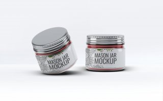 精品化妆品玻璃瓶样机多视角样机素材模板展示Mason Jar Mock-Up V.3