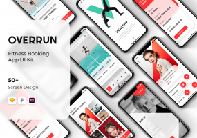 时尚酷炫的健身美容相关的超级APP UI KIT套装 iOS Ui app设计 移动ui设计[Sketch,XD,Fig] Overrun Fitness Beauty Events Booking
