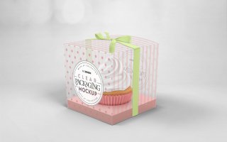 透明包装甜品蛋糕包装样机包装盒Clear Cupcake Box Packaging Mockup