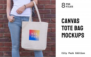 手提袋布艺样机多彩模板展示样机Canvas Bag Mockups Pack – City Park Edition