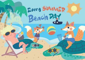 夏日海滩日场景插画设计方案Beach Day – Vector Illustration