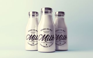 玻璃瓶牛奶样机素材模板展示素材Realistic Milk Bottle Mock Up Pack