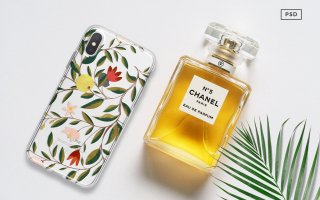 iPhone X样机香奈儿瓶iPhone X Mock Up With Chanel Bottle